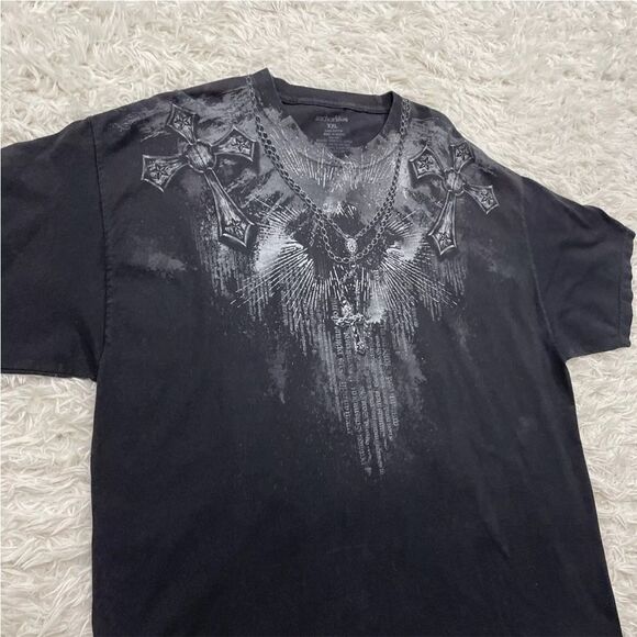 ANCHOR BLUE TShirt Mens 2XL Black Y2k BikerGoth Skull Crest Chain Cross Crew XXL - Picture 9 of 15